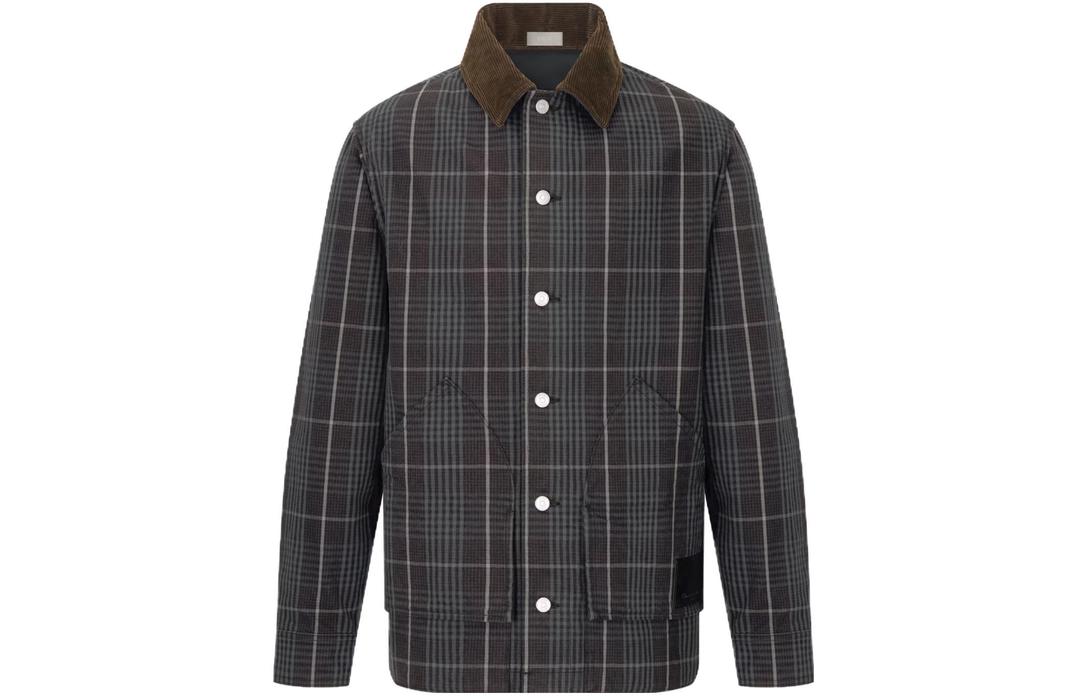 DIOR FW23  Black Plaid Patchwork Casual Long Sleeve Shirt 343D485AY536_C987