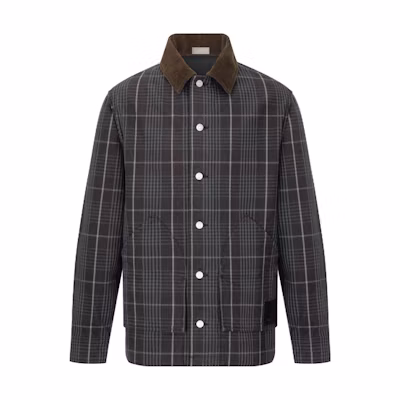 DIOR FW23 Black Plaid Patchwork Casual Long Sleeve Shirt 343D485AY536_C987