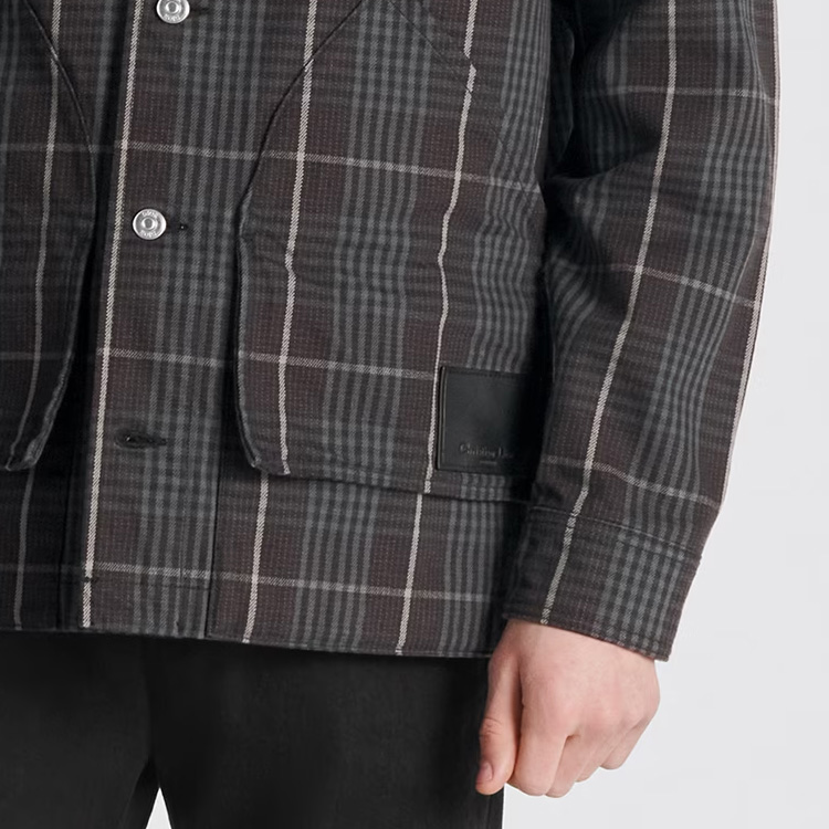 DIOR FW23  Black Plaid Patchwork Casual Long Sleeve Shirt 343D485AY536_C987 圖 7