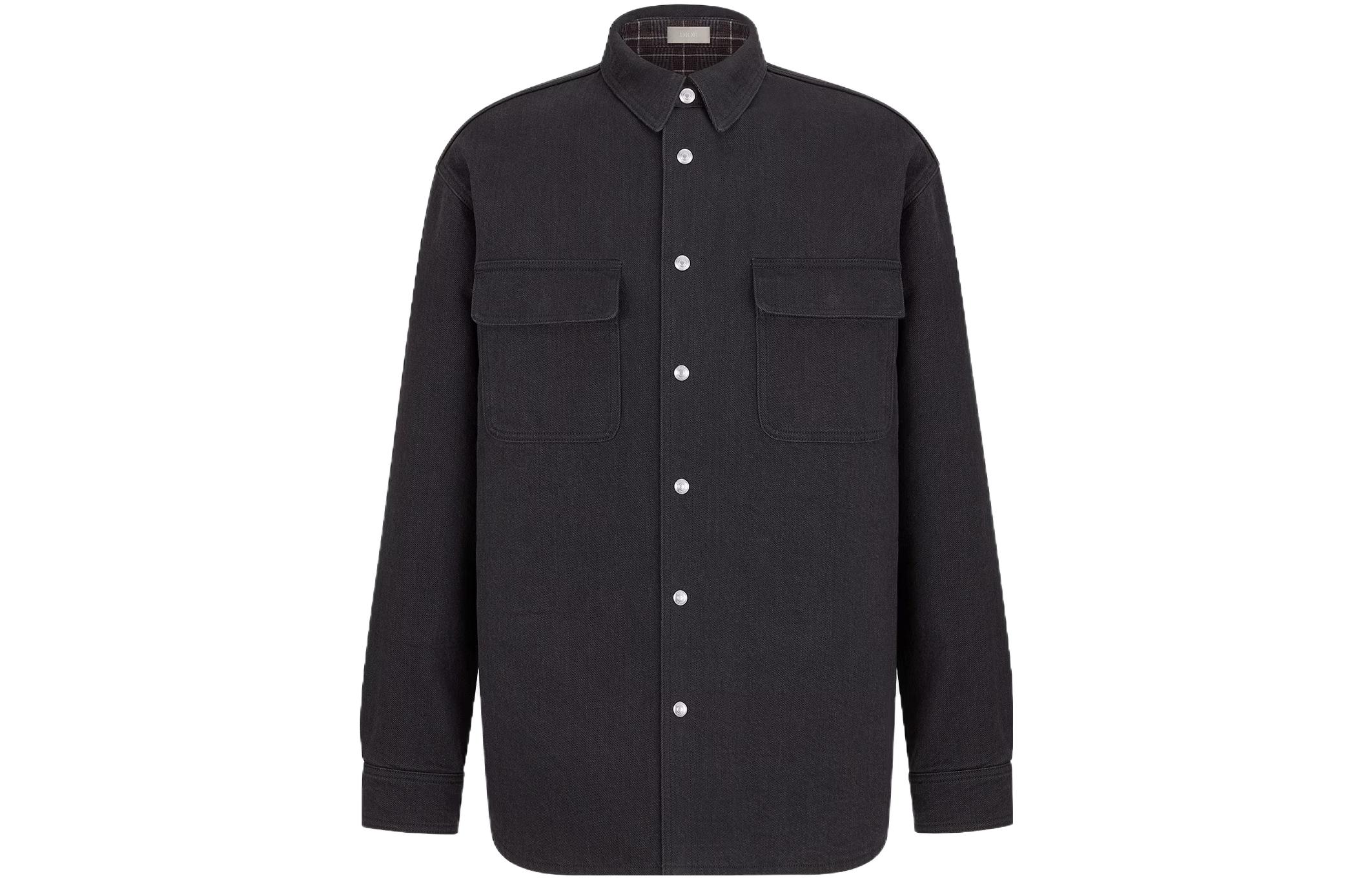 DIOR FW23  Black Solid Color Double-Sided Denim Long-Sleeve Shirt. 343D583AY530-C989