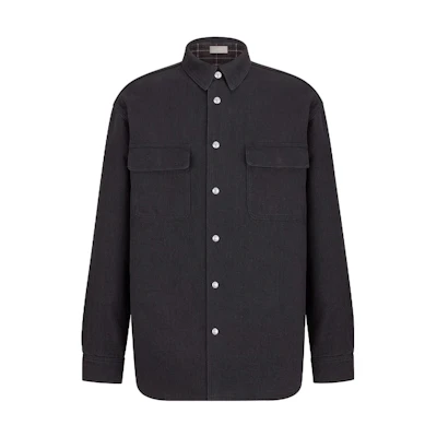 DIOR FW23 Black Solid Color Double-Sided Denim Long-Sleeve Shirt. 343D583AY530-C989
