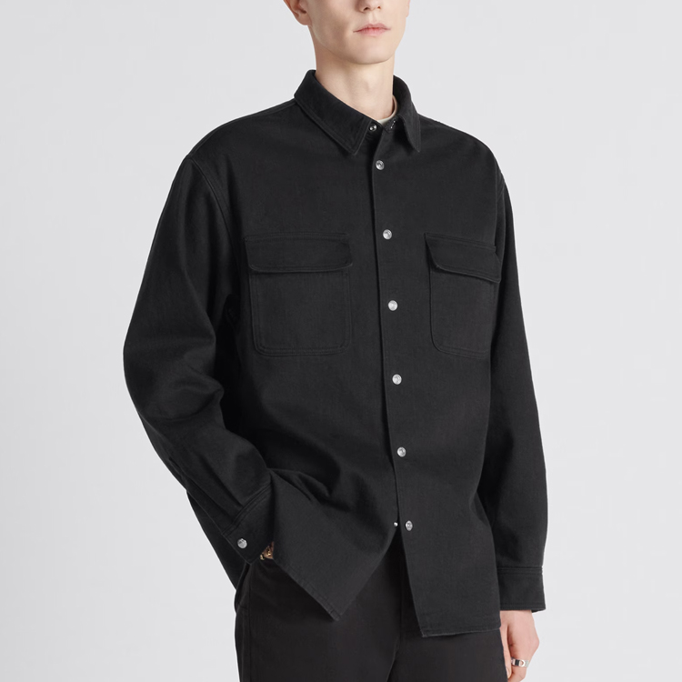 DIOR FW23  Black Solid Color Double-Sided Denim Long-Sleeve Shirt. 343D583AY530-C989 圖 6