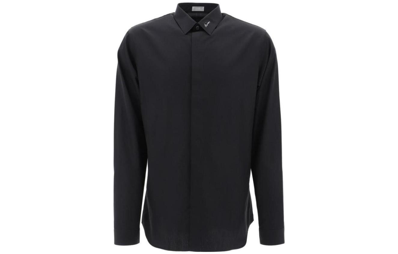 DIOR FW23  Black Solid Single-Breasted Long-Sleeve Casual Shirt. 463C541W6680-970