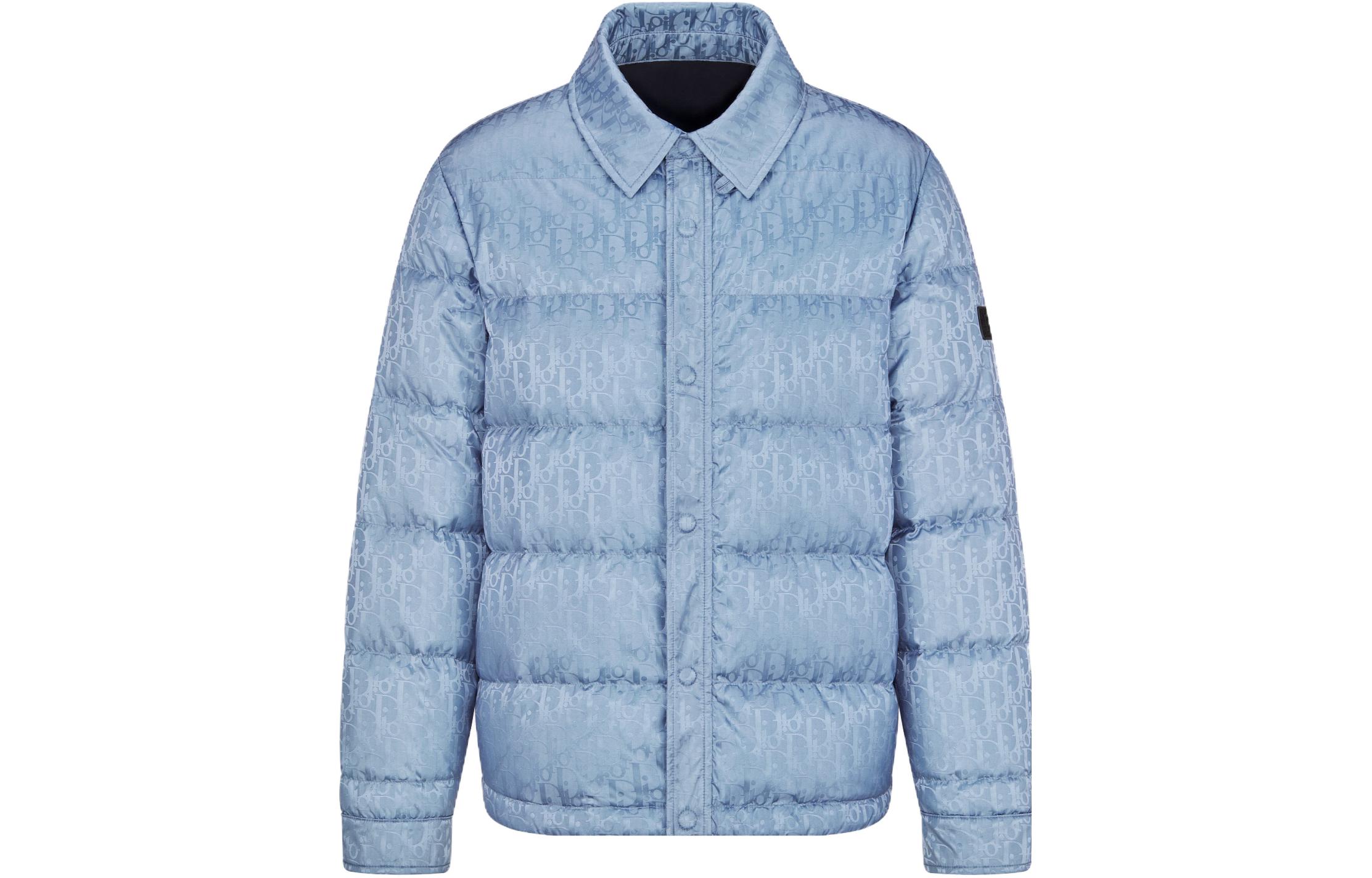 DIOR FW23  Blue Jacquard Print Down Jacket with Collar and Button Closure 293C436A4462-C579