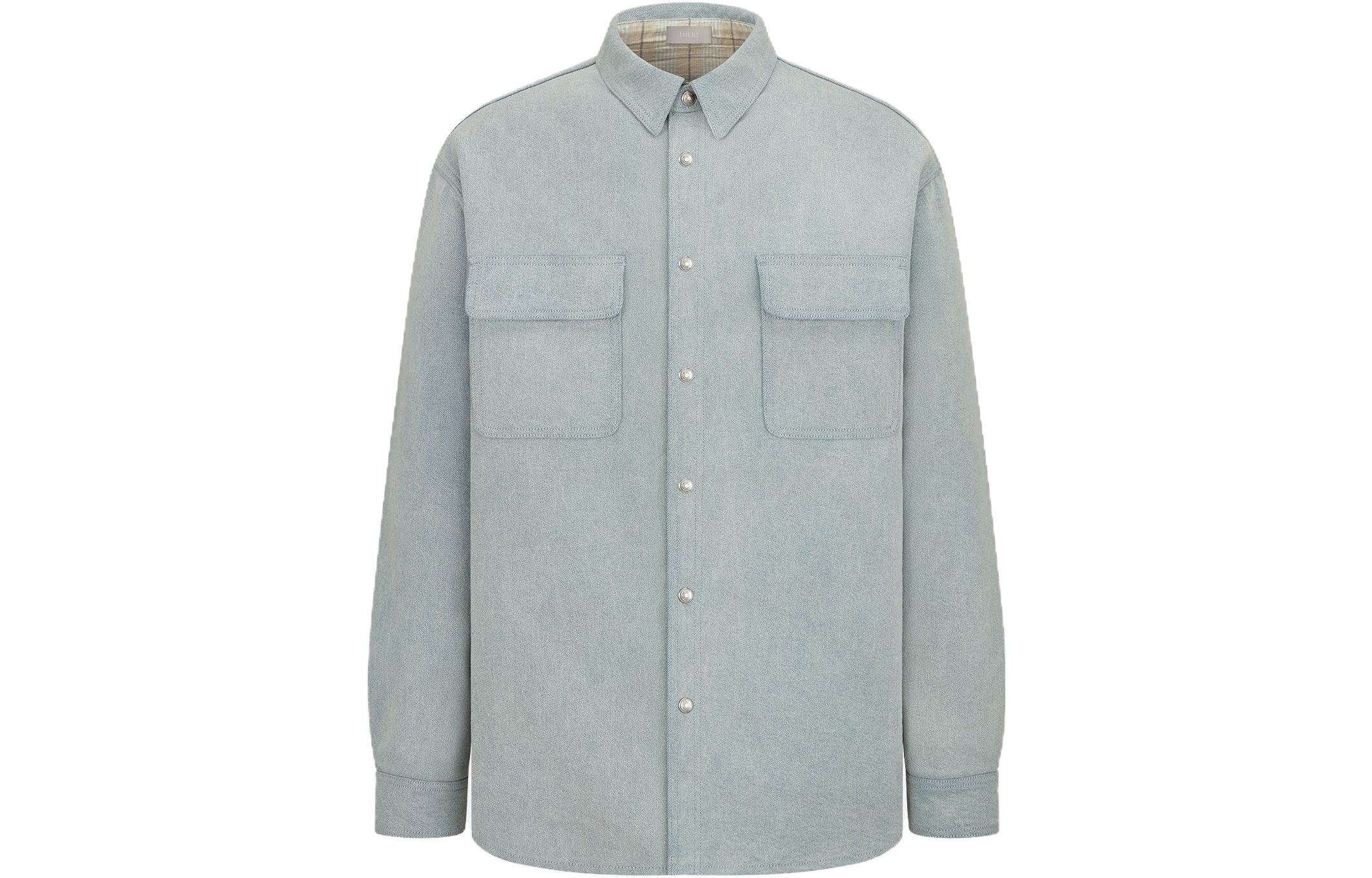 DIOR FW23  Blue Reversible Embroidered Logo Long Sleeve Shirt. 343D583AY539-C581