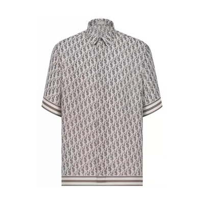 DIOR FW23 Gray Short Sleeve Shirt with All-Over Logo Print. 193C545A475-1C881