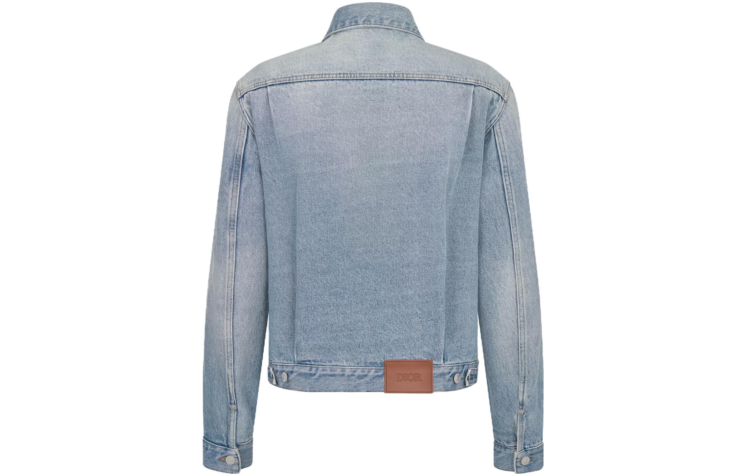 Lookbook DIOR FW23  Light Blue Solid Denim Jacket with Square Neck and Long Sleeves. 013D480M360X-C510