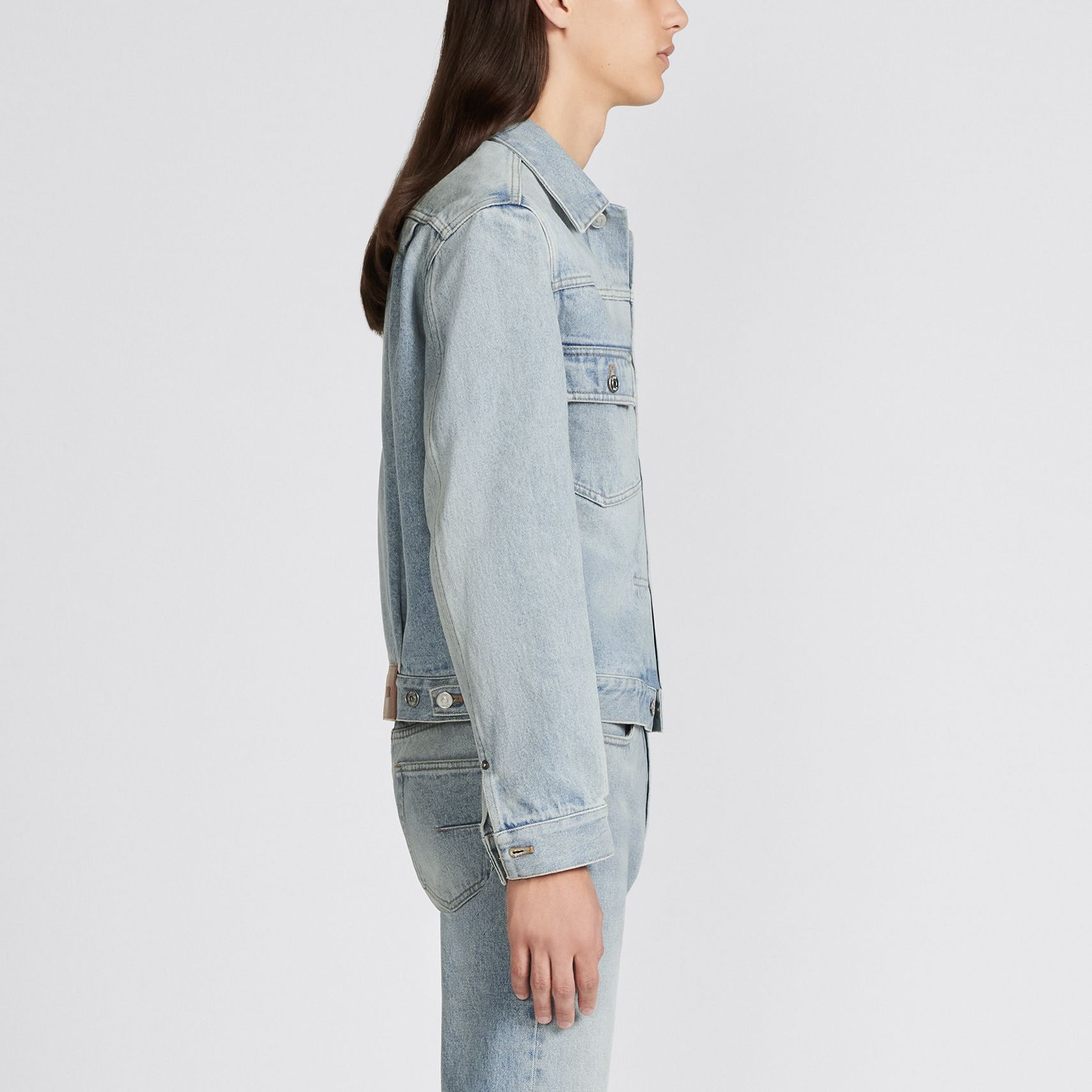 Details for DIOR FW23  Light Blue Solid Denim Jacket with Square Neck and Long Sleeves. 013D480M360X-C510