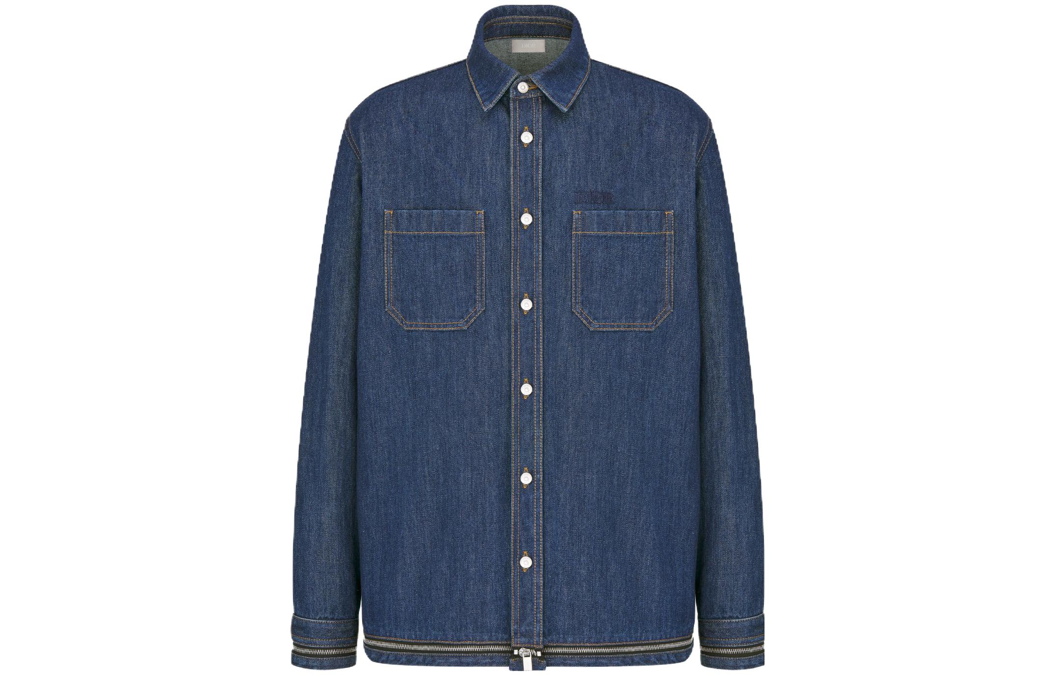 Order DIOR FW23 藍色純色長袖襯衫 343D582A337-XC585