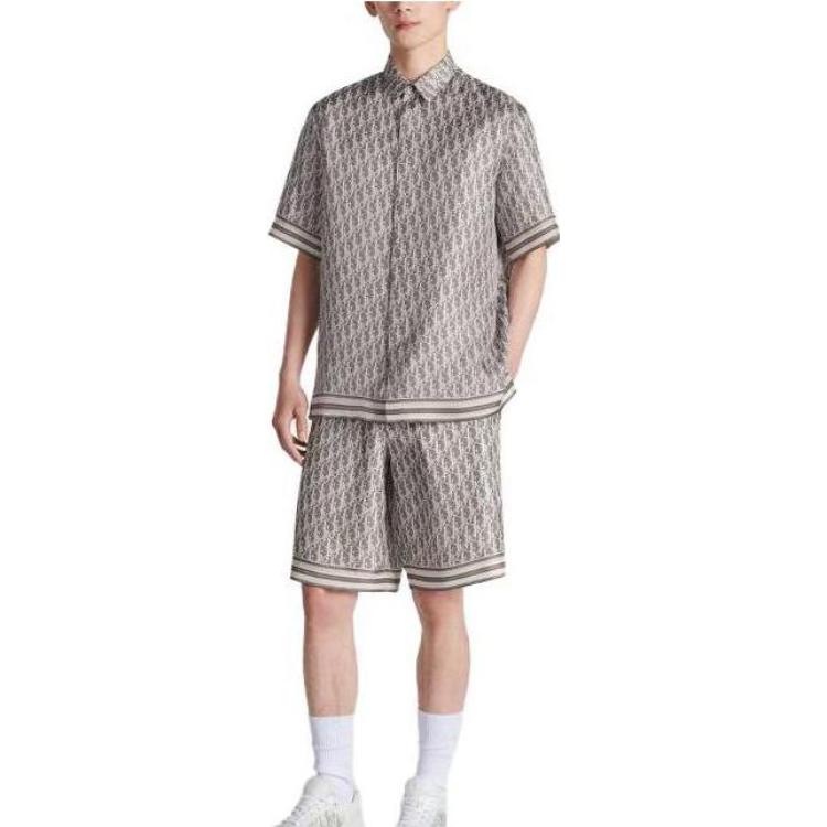 Shop DIOR FW23 Pantalones Cortos Ajustados Casual Gris con Rayas y Letras Estampadas 013C121B4751-C881