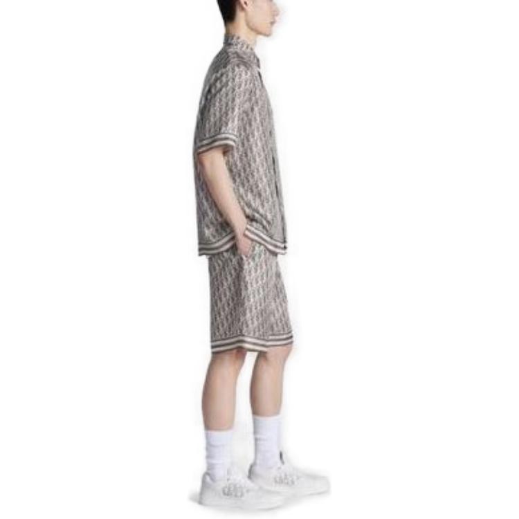 Details for DIOR FW23 Pantalones Cortos Ajustados Casual Gris con Rayas y Letras Estampadas 013C121B4751-C881