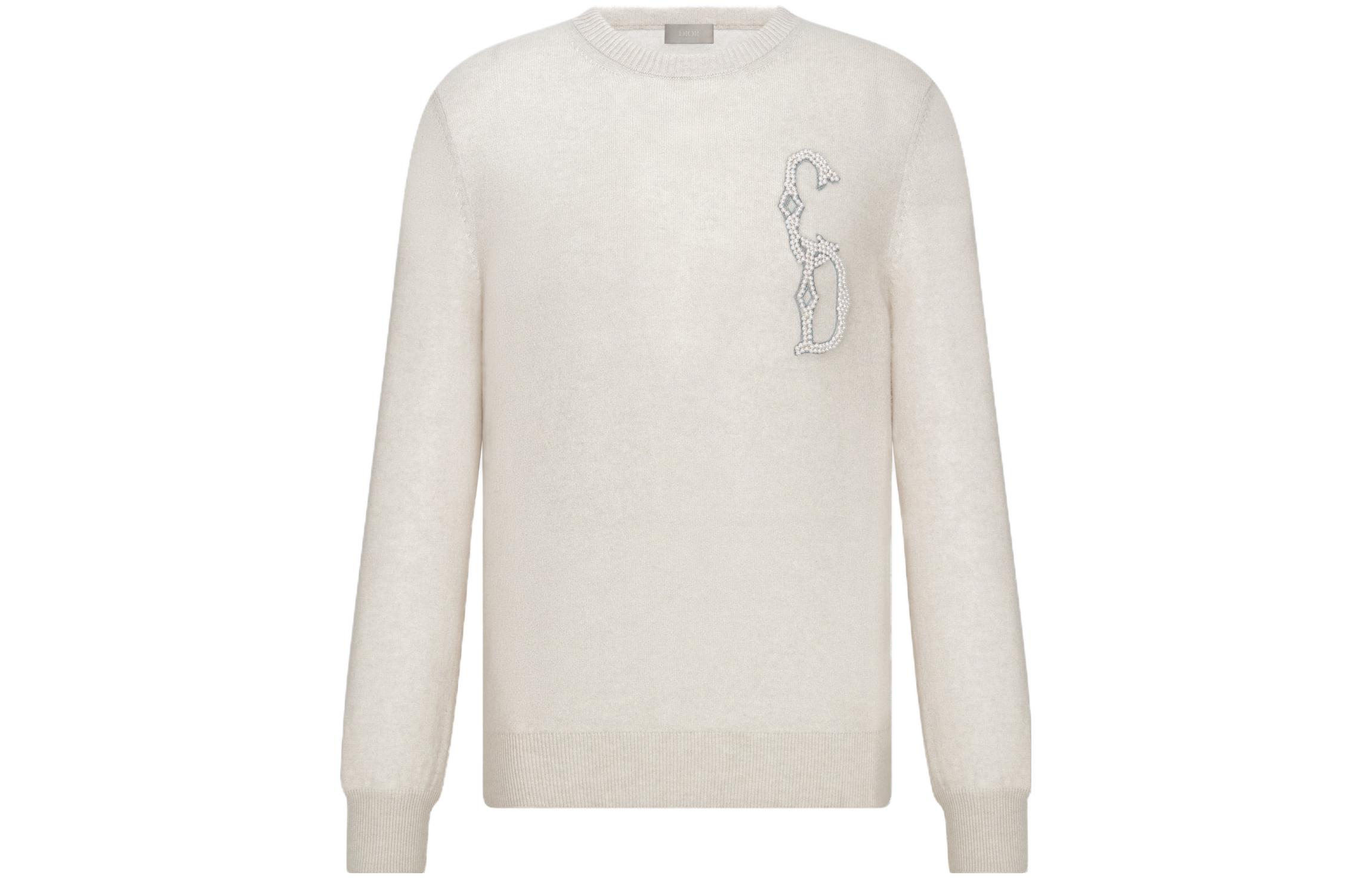 Order DIOR FW23  White Crewneck Logo Embroidered Sweater. 343M640AT721-C180