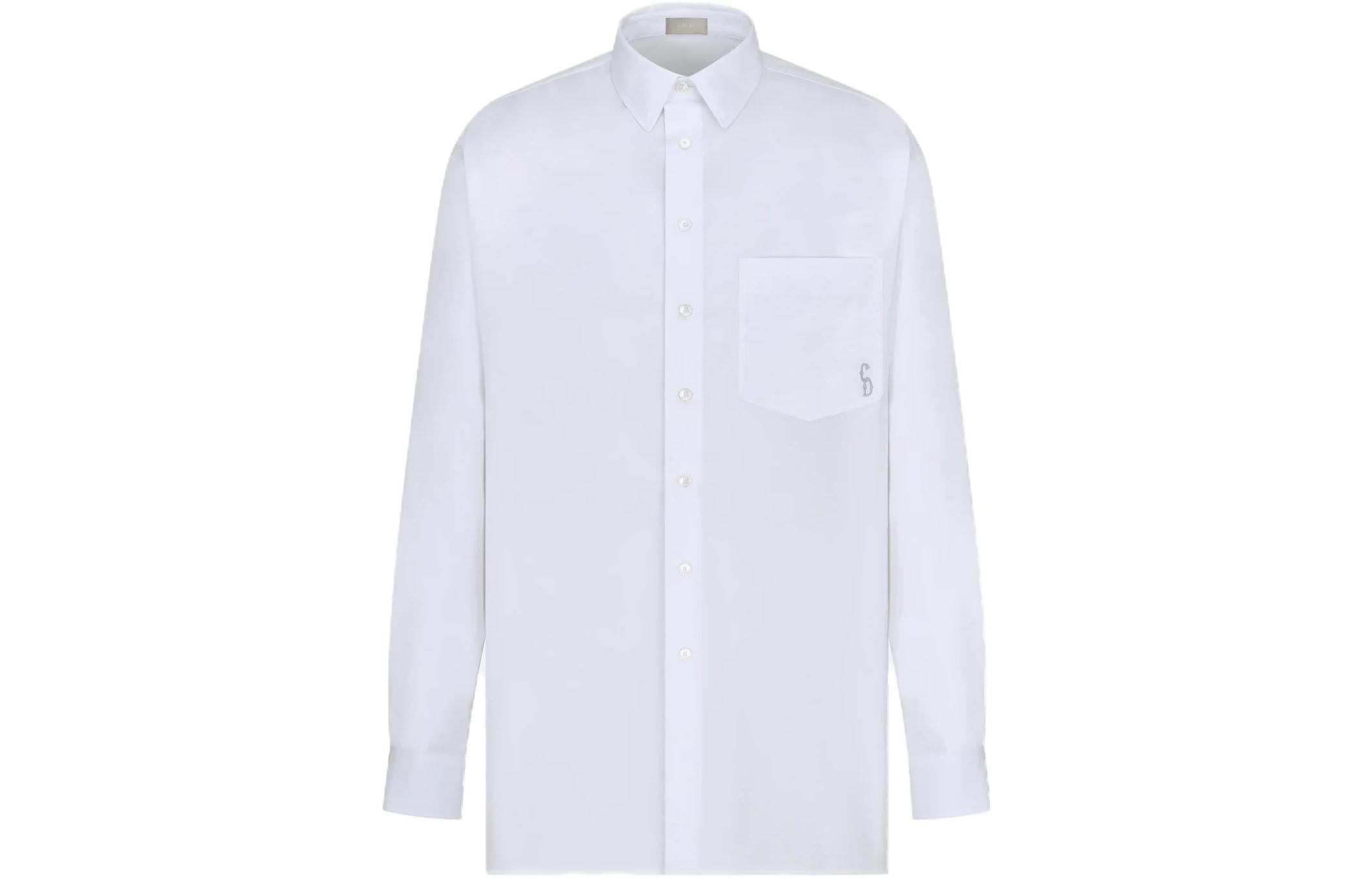 DIOR FW23  White Long Sleeve Shirt with Embroidered Logo Design. 243C551D1581-C080