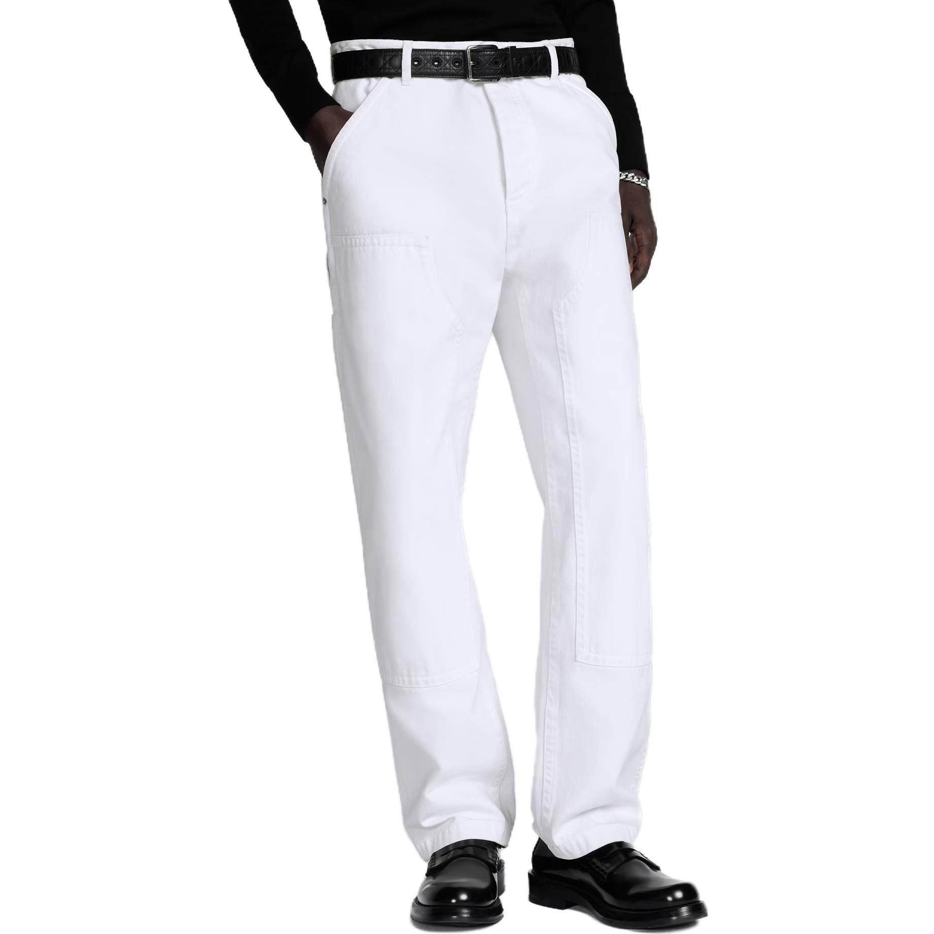 Shop DIOR FW23 Jeans Putih Mid-Rise Straight-Leg dengan Kancing. 413D180A352X-C000