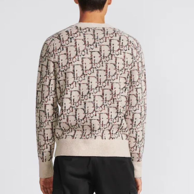 Purchase DIOR FW23 Sweater Rajut V-Neck Wool Oblique Jacquard Khaki. 213M233AT662-C187