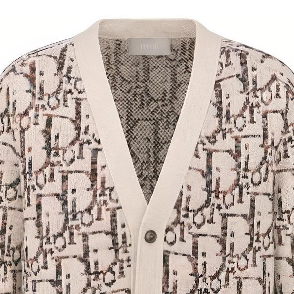 Sizing DIOR FW23 Sweater Rajut V-Neck Wool Oblique Jacquard Khaki. 213M233AT662-C187