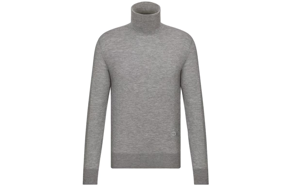 DIOR FW23 Cd Icon Turtleneck Sweatshirt Unisex Grey High-Neck Sweater 113M646AT220-C878
