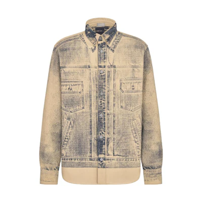 DIOR FW23 Distressed Beige Button-Up Long Sleeve Shirt Men. 413D588A353X-C185