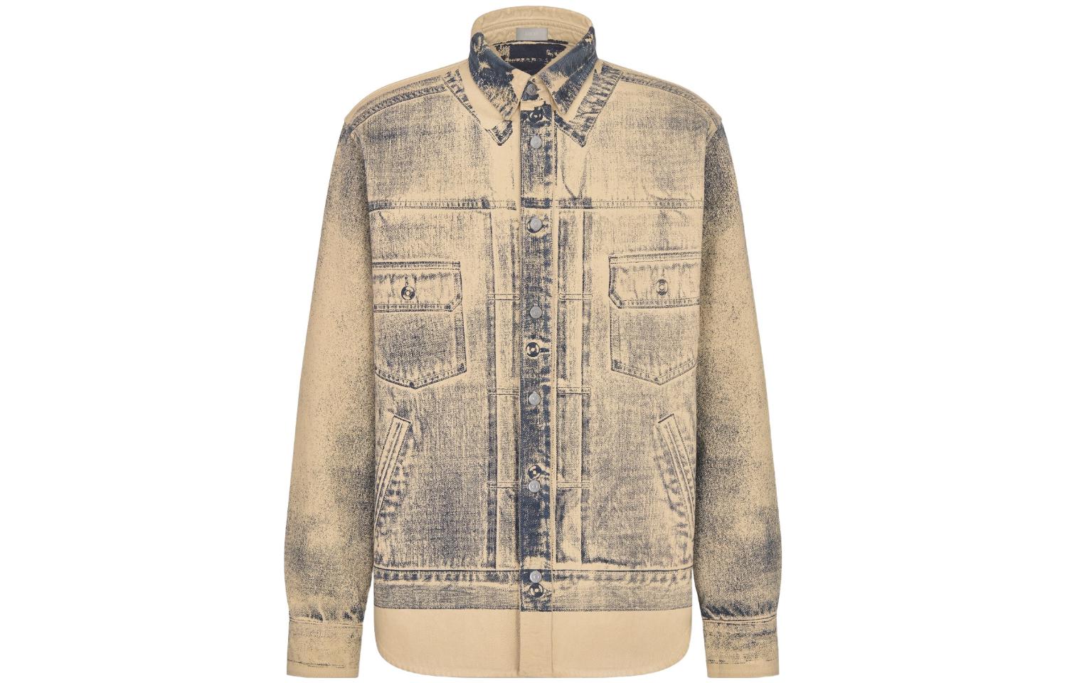 DIOR FW23 Distressed Beige Button-Up Long Sleeve Shirt Men. 413D588A353X-C185 圖 2