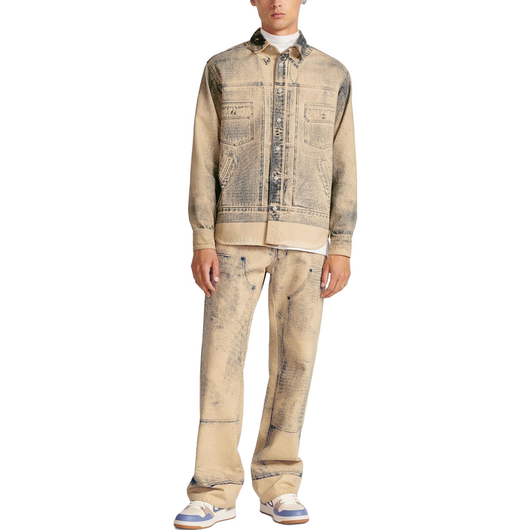 DIOR FW23 Distressed Beige Button-Up Long Sleeve Shirt Men. 413D588A353X-C185 圖 4