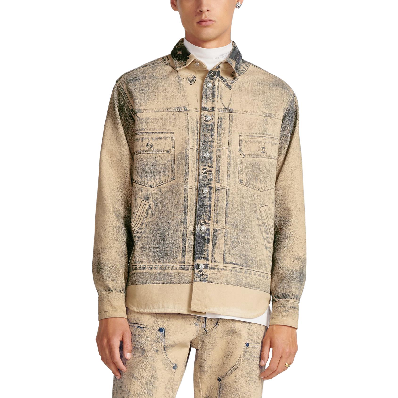 DIOR FW23 Distressed Beige Button-Up Long Sleeve Shirt Men. 413D588A353X-C185 圖 5