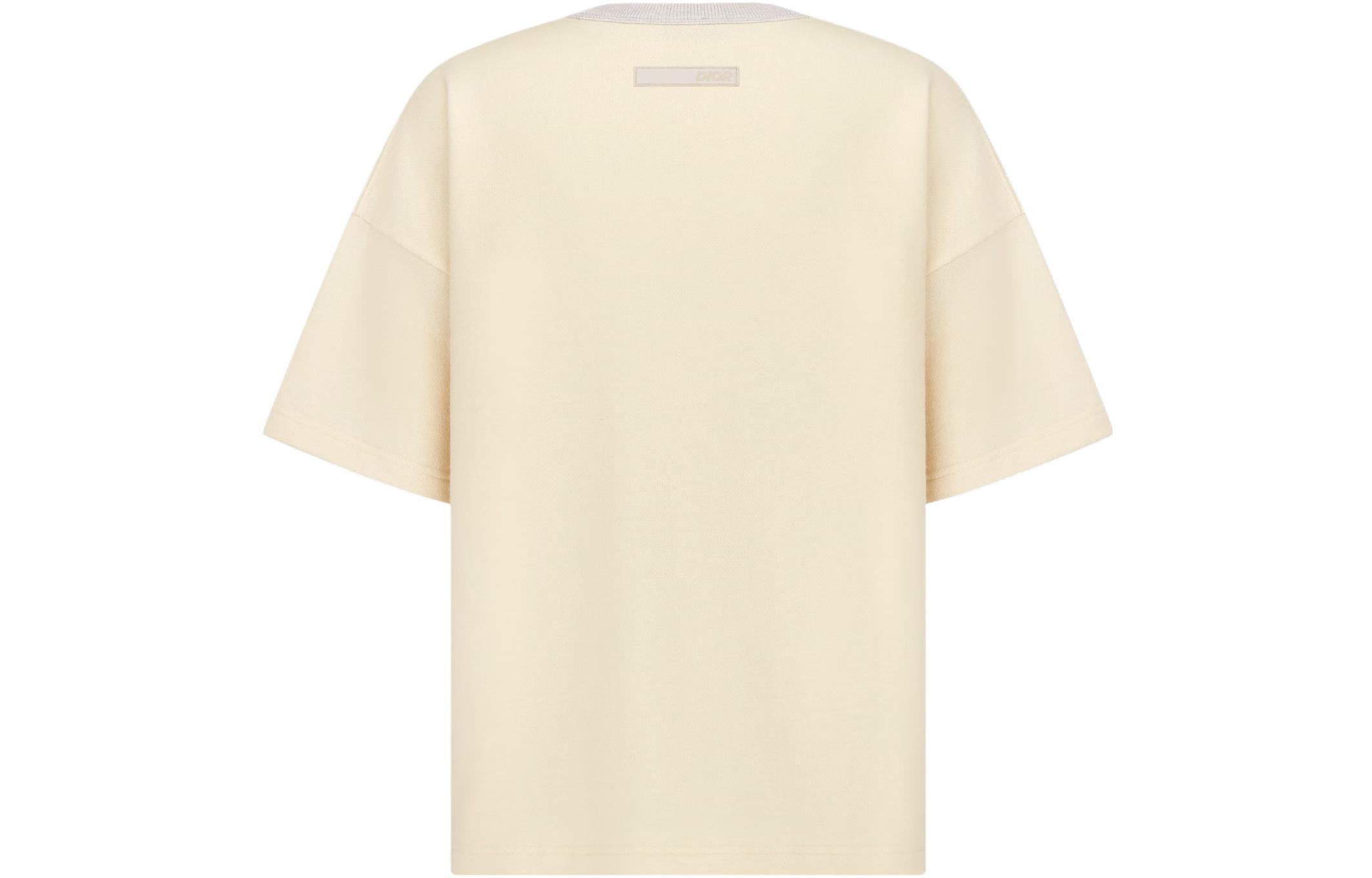 Lookbook ディオール FW23 レタープリント クルーネック 半袖 Tシャツ ベージュ メンズ. 393J677D0845-C080