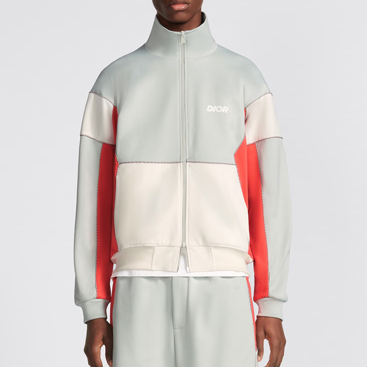 Shop Dior FW23 拼色Logo拉鍊外套 灰色 393J431A0776-C680
