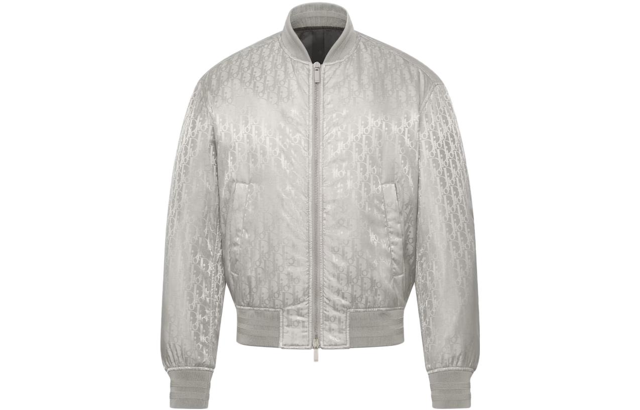 DIOR FW23 Silver Grey Solid Zip-Up Long Sleeve Jacket 143C432E446-2C889