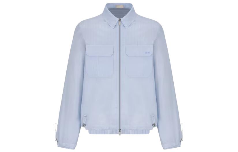 DIOR FW23 Striped Logo Embroidered Zip Jacket Blue - 193C536D847B-C575