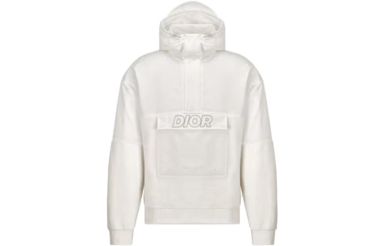 DIOR FW23 White Hoodie with Monochrome Logo Print for Men 393J640A0785-C080