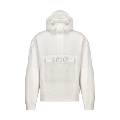 DIOR FW23 White Hoodie with Monochrome Logo Print for Men 393J640A0785-C080