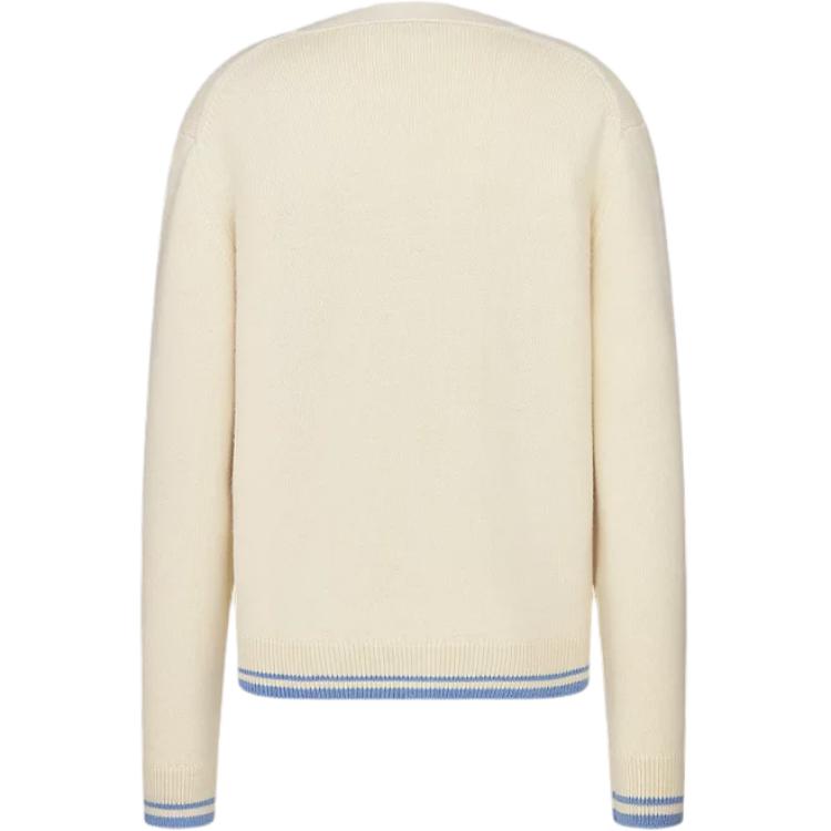 Lookbook DIOR FW24 Beige Cardigan Rajut V-Neck Logo Bordir Kancing Depan 443M204AT879-C085