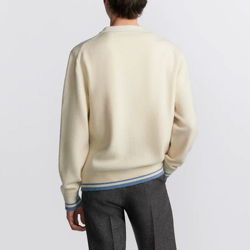 Details for DIOR FW24 Beige Cardigan Rajut V-Neck Logo Bordir Kancing Depan 443M204AT879-C085