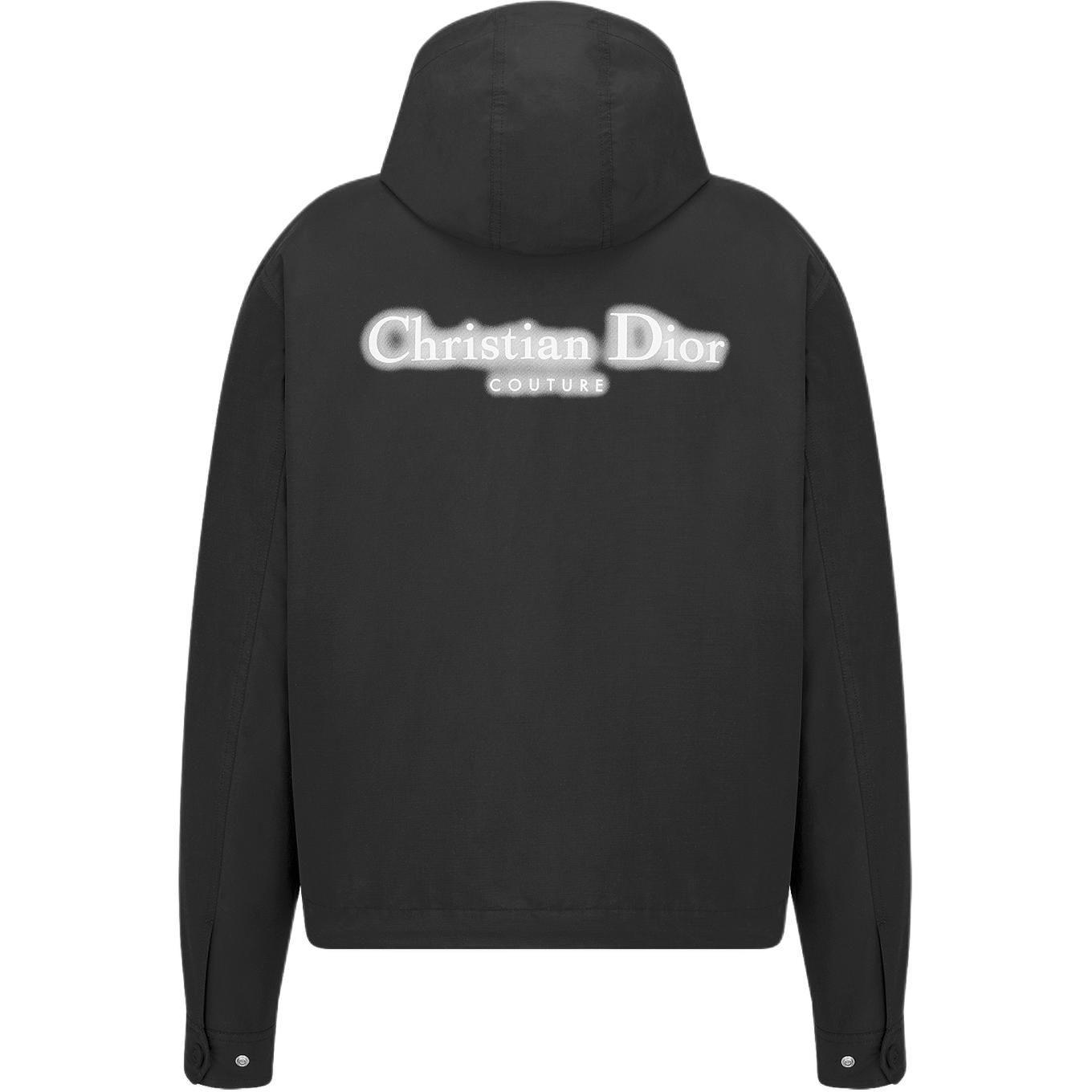 Shop DIOR FW24  Black Logo Print Zip-Up Hoodie Jacket. 493C424B6281-C980