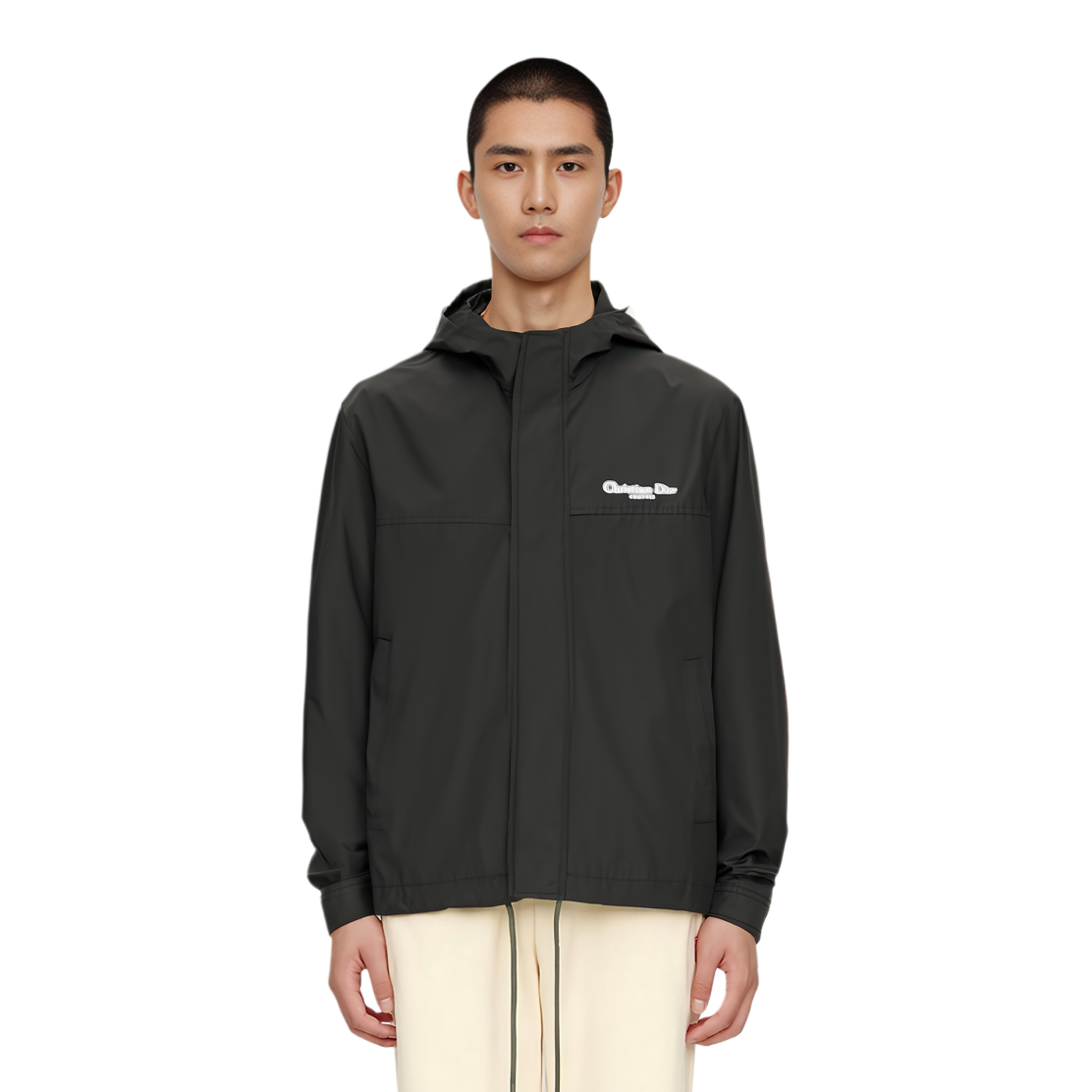 Cheap DIOR FW24  Black Logo Print Zip-Up Hoodie Jacket. 493C424B6281-C980