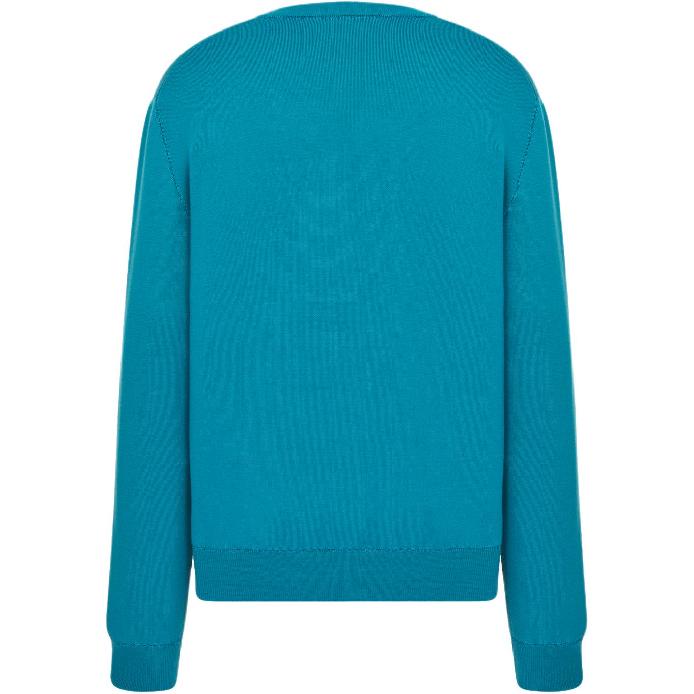 Lookbook DIOR FW24 藍色刺繡標誌圓領毛衣。 443M645AT884-C580