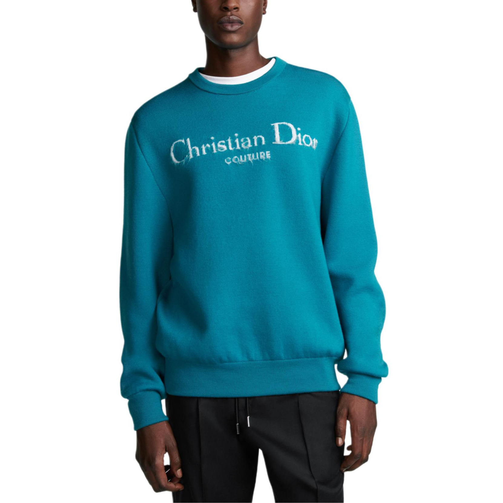 Purchase DIOR FW24 藍色刺繡標誌圓領毛衣。 443M645AT884-C580