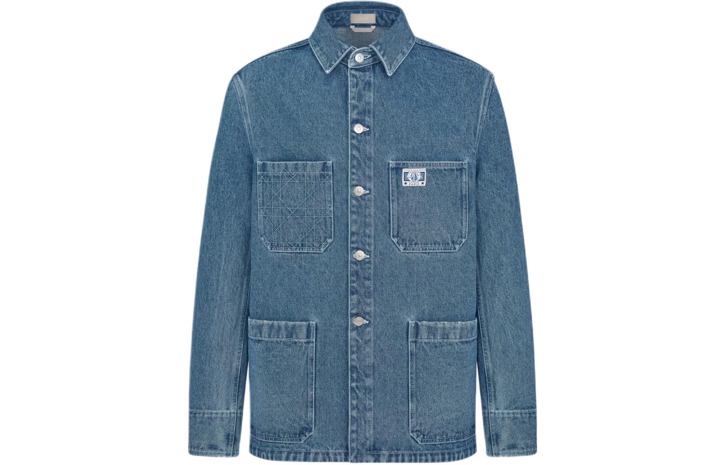 DIOR FW24  Blue Logo Print Button-Up Denim Jacket Long Sleeve 493D498A383X-C585