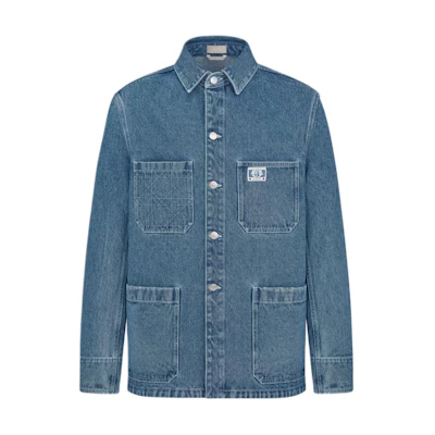 DIOR FW24 Blue Logo Print Button-Up Denim Jacket Long Sleeve 493D498A383X-C585