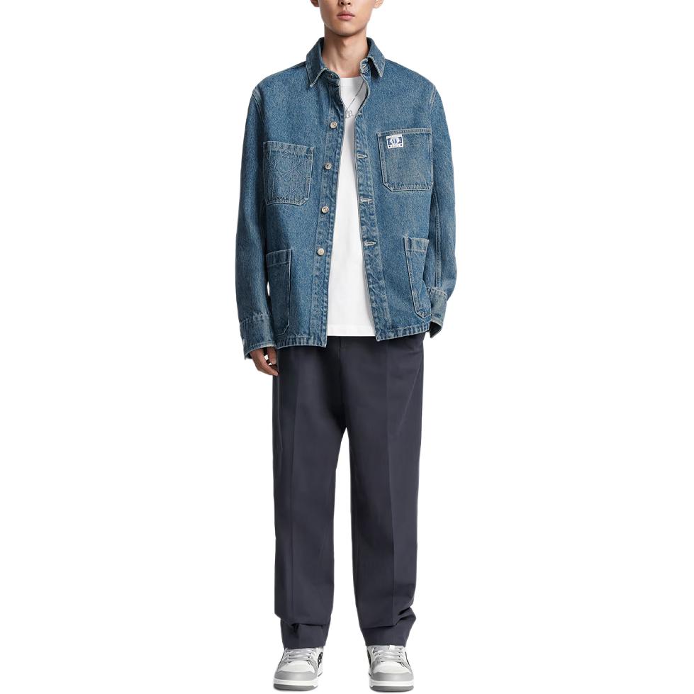 Shop DIOR FW24 蓝色标志印花长袖牛仔夹克衫 493D498A383X-C585