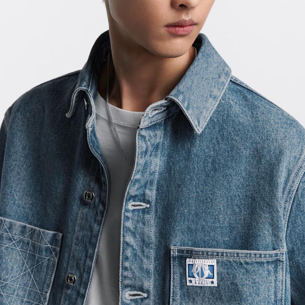 Sizing DIOR FW24 蓝色标志印花长袖牛仔夹克衫 493D498A383X-C585