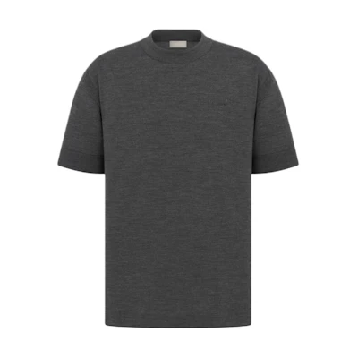 DIOR FW24 Grey Crewneck T-Shirt with Solid Color and Logo Embroidery. 493M600AT859-C888