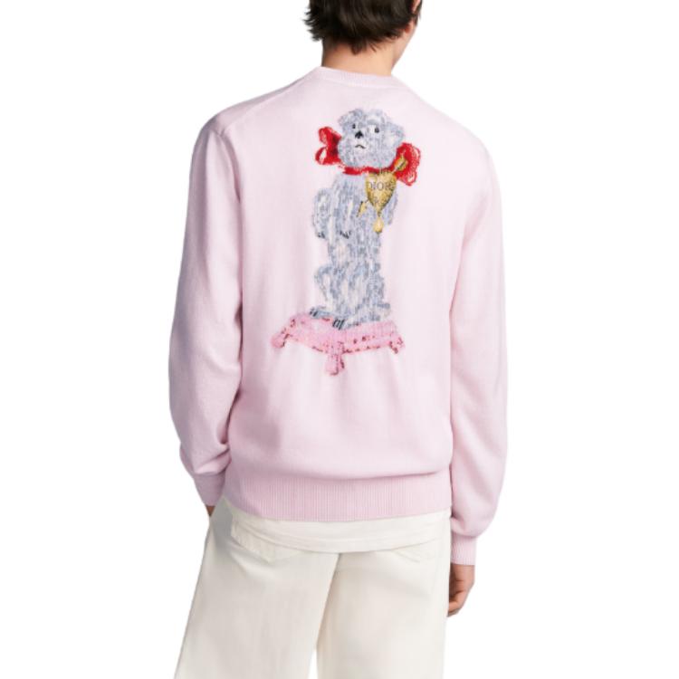 Sizing 디올 FW24 핑크 애니멀 패턴 자카드 캐시미어 긴팔 스웨터. 493M651AT865-C483