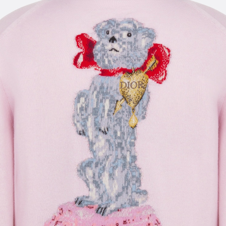 Cheap 디올 FW24 핑크 애니멀 패턴 자카드 캐시미어 긴팔 스웨터. 493M651AT865-C483