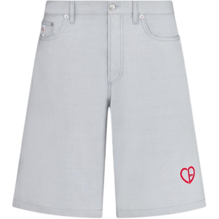 DIOR FW24 Grey  Shorts with Logo, Heart Embroidery & Zipper Design. 313D008D384X-C883