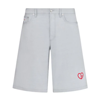 DIOR FW24 Grey Shorts with Logo, Heart Embroidery & Zipper Design. 313D008D384X-C883