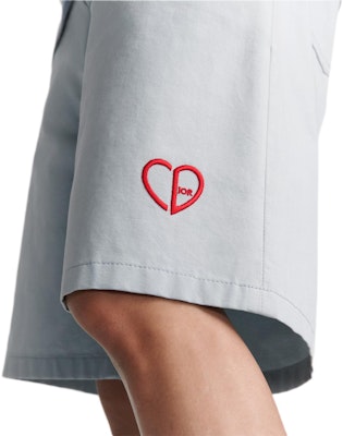 DIOR FW24 Grey Shorts with Logo, Heart Embroidery & Zipper Design. 313D008D384X-C883 Sizing DIOR FW24 Grey Shorts with Logo, Heart Embroidery & Zipper Design. 313D008D384X-C883