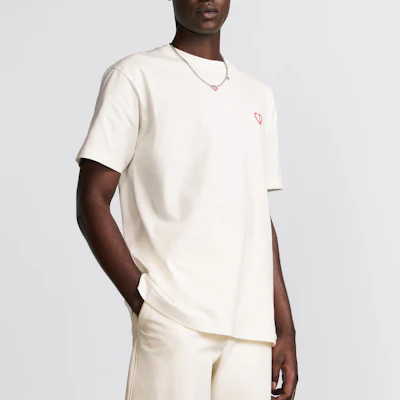 DIOR FW24 心形Logo刺繡寬鬆版型男款白色T恤 493J696E0677-C083 Details for DIOR FW24 心形Logo刺繡寬鬆版型男款白色T恤 493J696E0677-C083