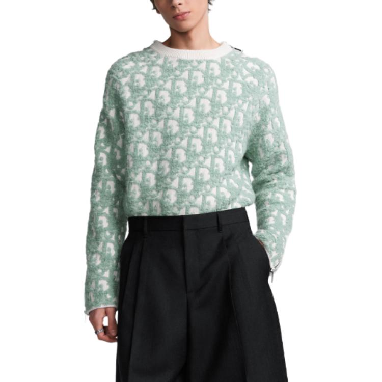 Purchase Suéter de punto DIOR FW24 Logo cuello redondo verde claro. 493M635AT847-C086