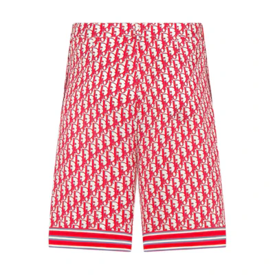 DIOR FW24 Oblique Logo Print Striped Bermuda Shorts Red Casual. 013C121A4751-C073